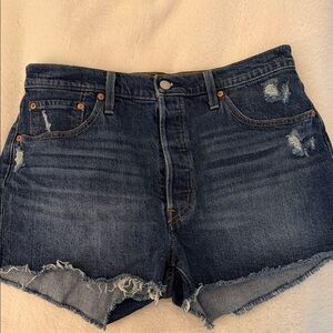 Levi's Dark Blue Distressed Jean Shorts